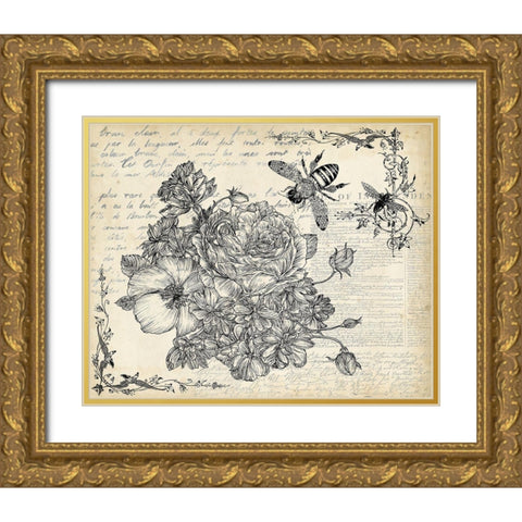 Ink Flowers II Gold Ornate Wood Framed Art Print with Double Matting by Wang, Melissa