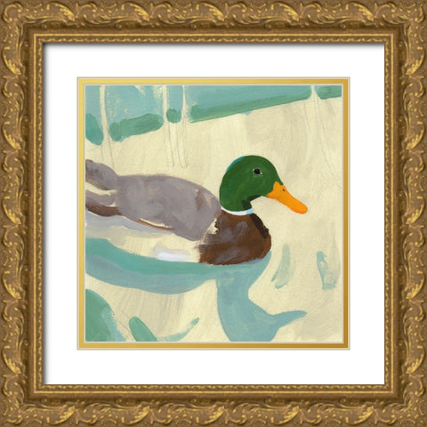 Bathing Mallard I Gold Ornate Wood Framed Art Print with Double Matting by Green, Jacob