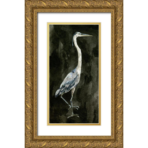 Ebony Egret II Gold Ornate Wood Framed Art Print with Double Matting by Caroline, Emma