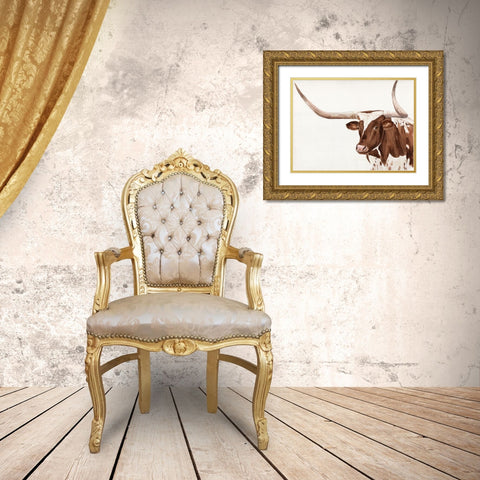 Spotted Steer III Gold Ornate Wood Framed Art Print with Double Matting by Warren, Annie