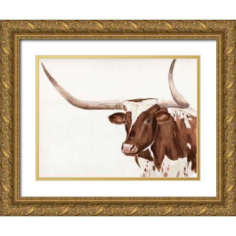 Spotted Steer III Gold Ornate Wood Framed Art Print with Double Matting by Warren, Annie