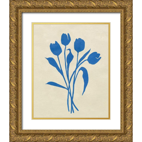 Blue Tulips I Gold Ornate Wood Framed Art Print with Double Matting by Caroline, Emma