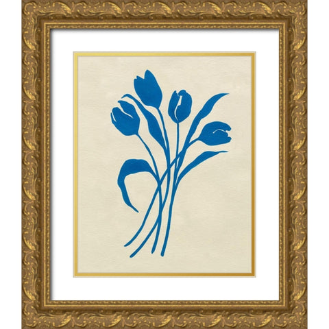 Blue Tulips II Gold Ornate Wood Framed Art Print with Double Matting by Caroline, Emma