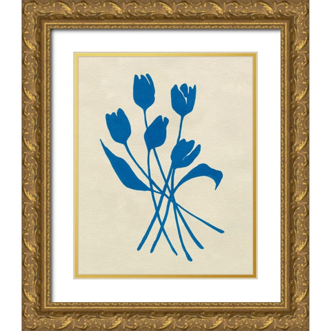 Blue Tulips III Gold Ornate Wood Framed Art Print with Double Matting by Caroline, Emma