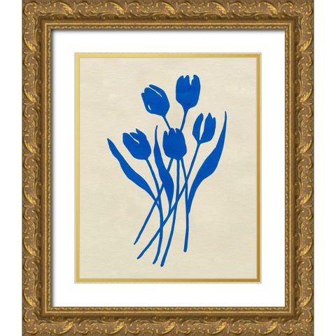 Blue Tulips IV Gold Ornate Wood Framed Art Print with Double Matting by Caroline, Emma