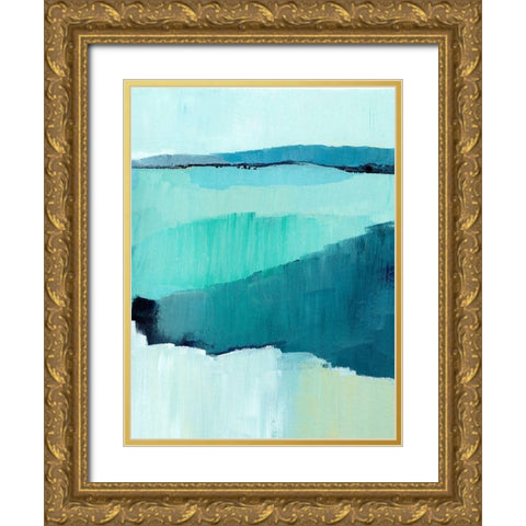 Cyan Reflections II Gold Ornate Wood Framed Art Print with Double Matting by Warren, Annie