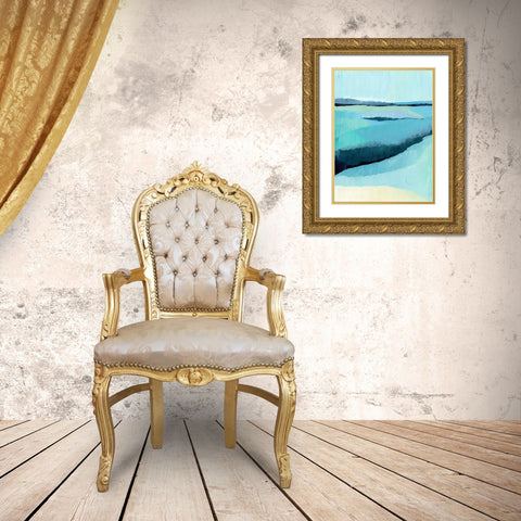 Cyan Reflections III Gold Ornate Wood Framed Art Print with Double Matting by Warren, Annie