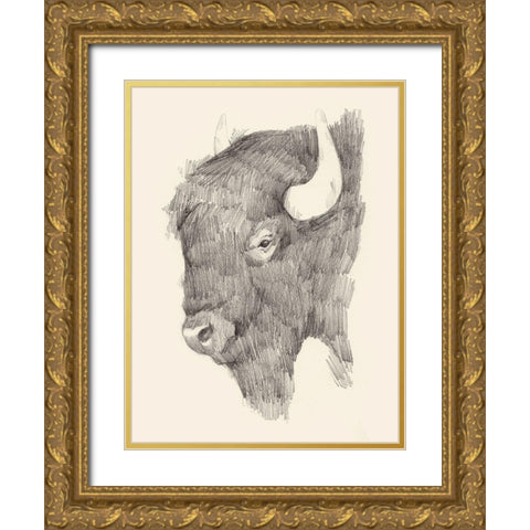 Buffalo Sketch II Gold Ornate Wood Framed Art Print with Double Matting by Green, Jacob