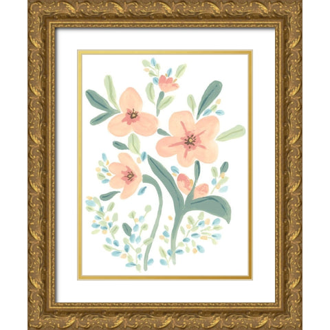 Naive Garden Posey III Gold Ornate Wood Framed Art Print with Double Matting by Vess, June Erica