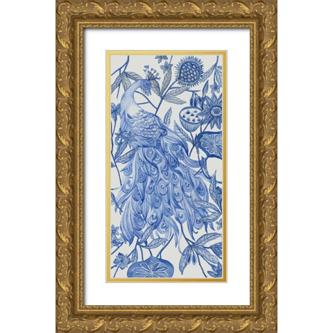 Peacock in Indigo I Gold Ornate Wood Framed Art Print with Double Matting by Wang, Melissa