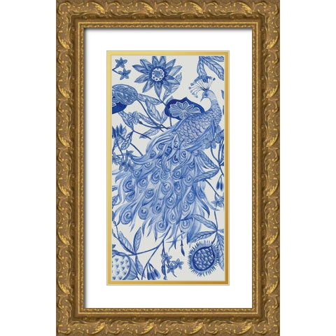 Peacock in Indigo II Gold Ornate Wood Framed Art Print with Double Matting by Wang, Melissa
