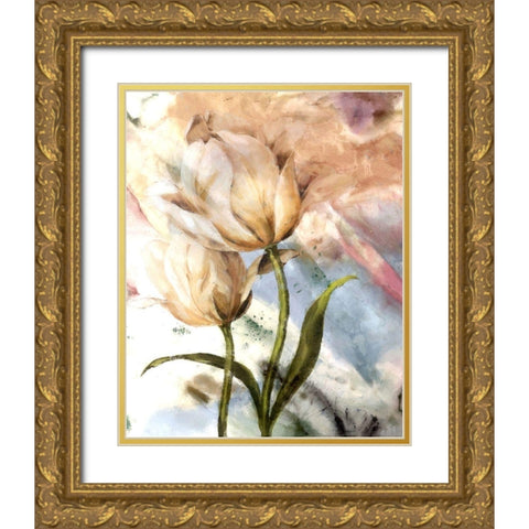 Pastel Fleur I Gold Ornate Wood Framed Art Print with Double Matting by Smith, Karen