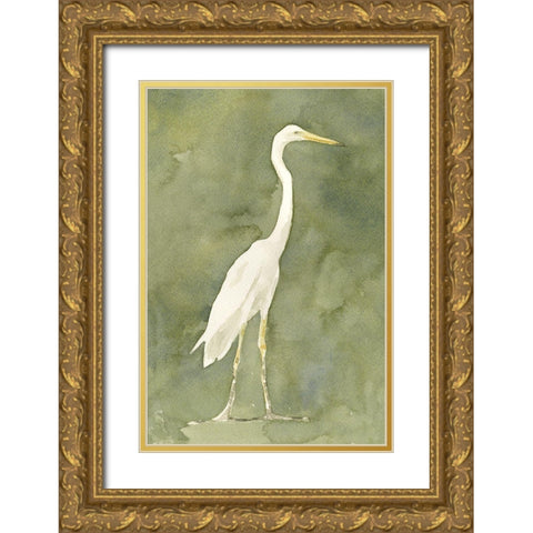 Emerald Heron I Gold Ornate Wood Framed Art Print with Double Matting by Caroline, Emma