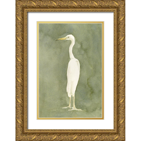 Emerald Heron II Gold Ornate Wood Framed Art Print with Double Matting by Caroline, Emma