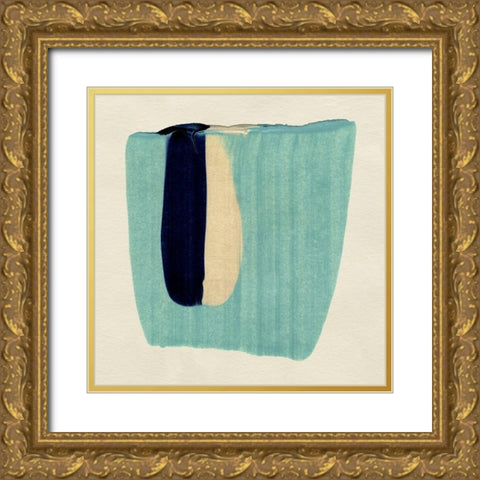 Teal Swipe II Gold Ornate Wood Framed Art Print with Double Matting by Caroline, Emma