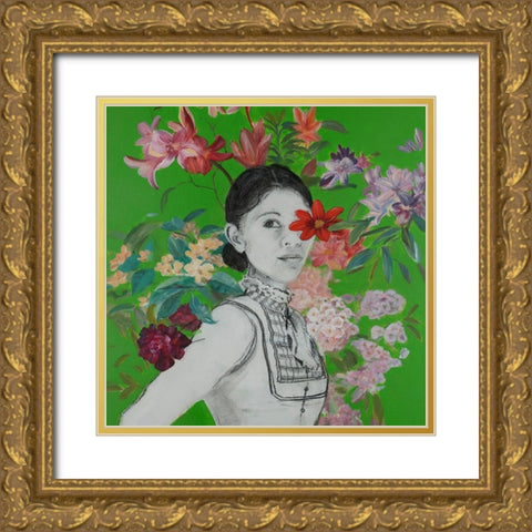 Lady Florals I Gold Ornate Wood Framed Art Print with Double Matting by Iafrate, Sandra