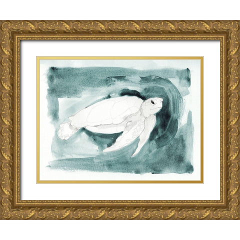 Sea Turtle Searching I Gold Ornate Wood Framed Art Print with Double Matting by Green, Jacob