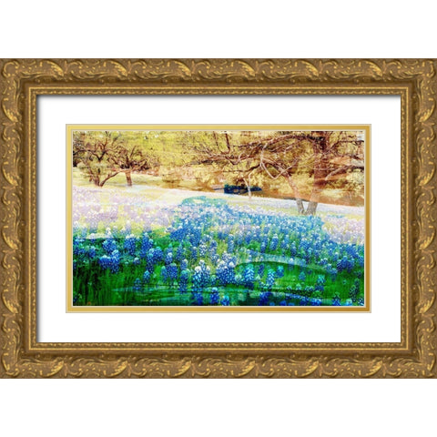 Blue Bonnet Field Gold Ornate Wood Framed Art Print with Double Matting by Jasper, Sisa