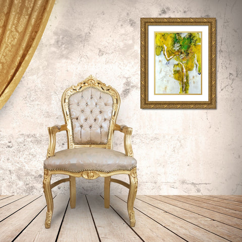 Golden Foliage I Gold Ornate Wood Framed Art Print with Double Matting by Combs, Joyce