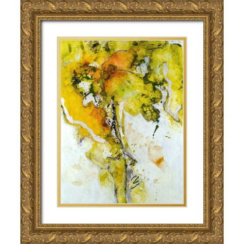 Golden Foliage II Gold Ornate Wood Framed Art Print with Double Matting by Combs, Joyce