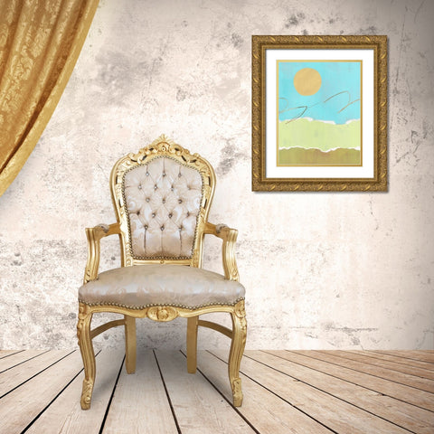 Green and Gold Pieced Landscape I Gold Ornate Wood Framed Art Print with Double Matting by Green, Jacob