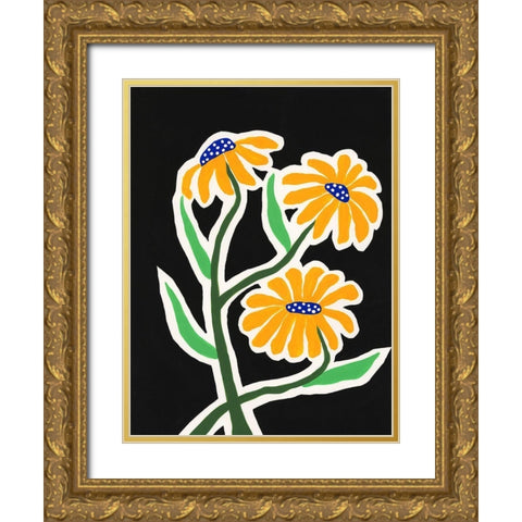 Pop Flowers I Gold Ornate Wood Framed Art Print with Double Matting by Moore, Regina