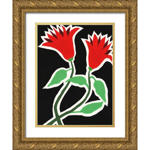 Pop Flowers VI Gold Ornate Wood Framed Art Print with Double Matting by Moore, Regina