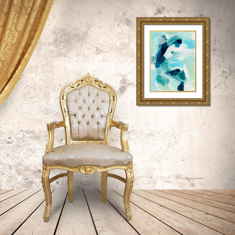 Teal Composition I Gold Ornate Wood Framed Art Print with Double Matting by Barnes, Victoria