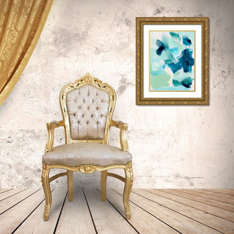 Teal Composition II Gold Ornate Wood Framed Art Print with Double Matting by Barnes, Victoria