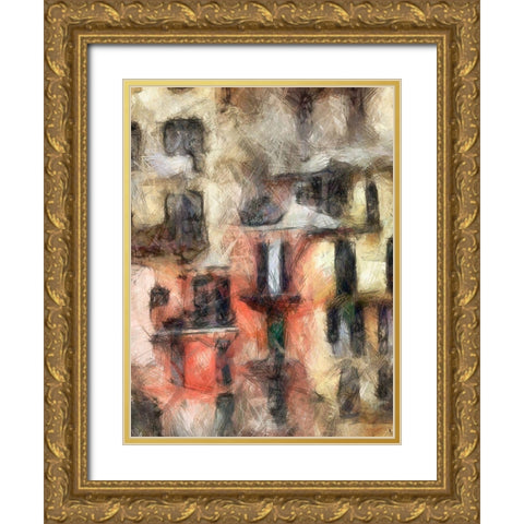 Stacked Houses I Gold Ornate Wood Framed Art Print with Double Matting by Saunders, Alonzo