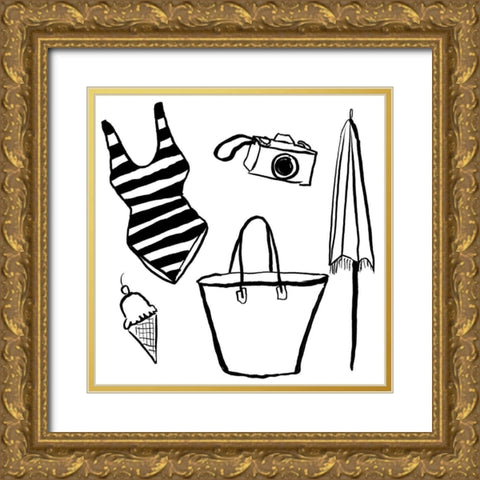 Beach Essentials II Gold Ornate Wood Framed Art Print with Double Matting by Sizemore, Natalie
