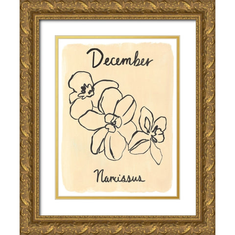 Birth Month XII Gold Ornate Wood Framed Art Print with Double Matting by Warren, Annie