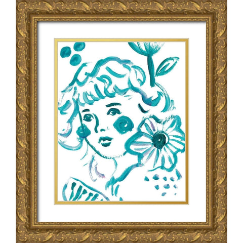 Budding Flower II Gold Ornate Wood Framed Art Print with Double Matting by Wang, Melissa