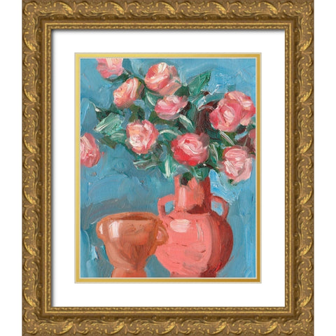 Rosa Blooms I Gold Ornate Wood Framed Art Print with Double Matting by Wang, Melissa