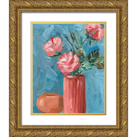 Rosa Blooms II Gold Ornate Wood Framed Art Print with Double Matting by Wang, Melissa