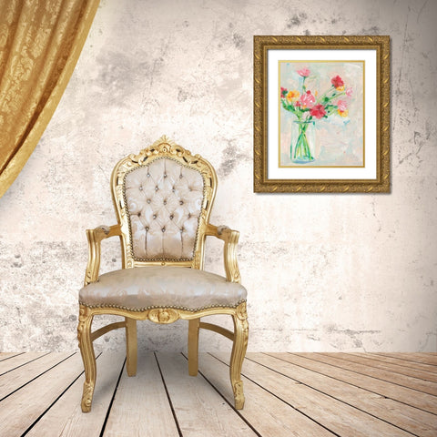 Painterly Soft Bouquet I Gold Ornate Wood Framed Art Print with Double Matting by Wang, Melissa