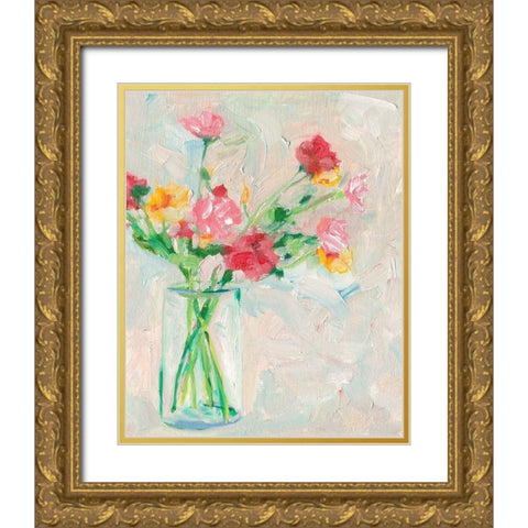 Painterly Soft Bouquet I Gold Ornate Wood Framed Art Print with Double Matting by Wang, Melissa