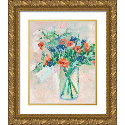 Painterly Soft Bouquet II Gold Ornate Wood Framed Art Print with Double Matting by Wang, Melissa