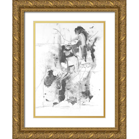 Graphite Abstract I Gold Ornate Wood Framed Art Print with Double Matting by Willett, Michael