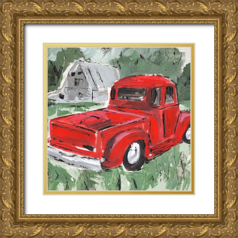 Big Red Truck I Gold Ornate Wood Framed Art Print with Double Matting by Warren, Annie