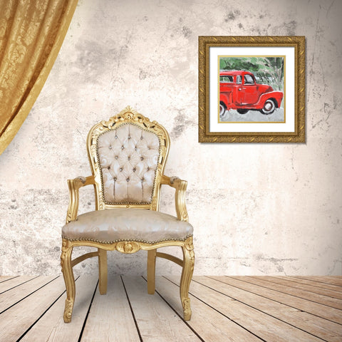 Big Red Truck II Gold Ornate Wood Framed Art Print with Double Matting by Warren, Annie