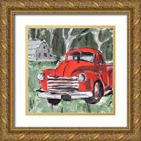 Big Red Truck IV Gold Ornate Wood Framed Art Print with Double Matting by Warren, Annie
