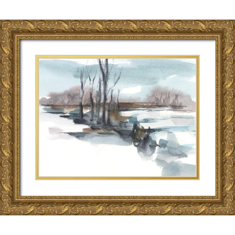 Winter Stream Watercolor II Gold Ornate Wood Framed Art Print with Double Matting by Harper, Ethan