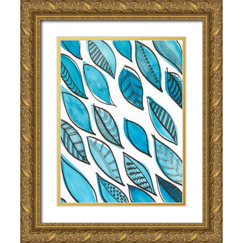 Patterned Leaf Shapes I Gold Ornate Wood Framed Art Print with Double Matting by Moore, Regina