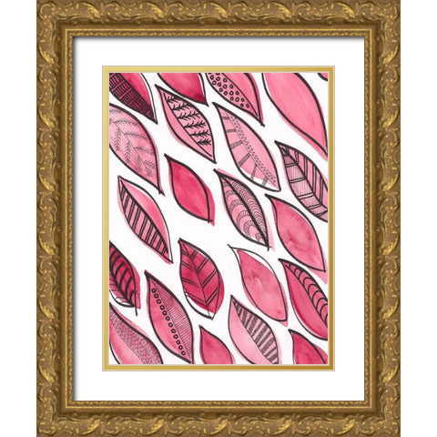 Patterned Leaf Shapes III Gold Ornate Wood Framed Art Print with Double Matting by Moore, Regina