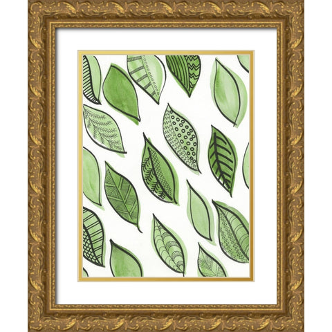 Patterned Leaf Shapes IV Gold Ornate Wood Framed Art Print with Double Matting by Moore, Regina