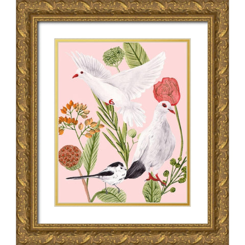 Birds in Motion I Gold Ornate Wood Framed Art Print with Double Matting by Wang, Melissa