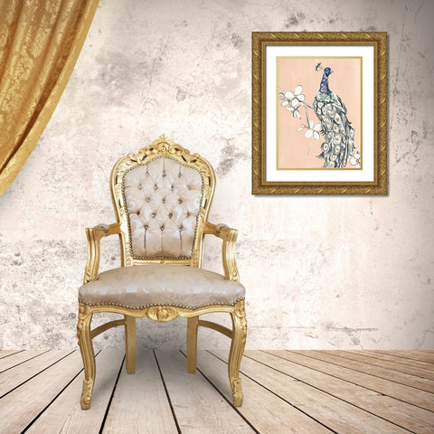Peacock in Gold III Gold Ornate Wood Framed Art Print with Double Matting by Warren, Annie