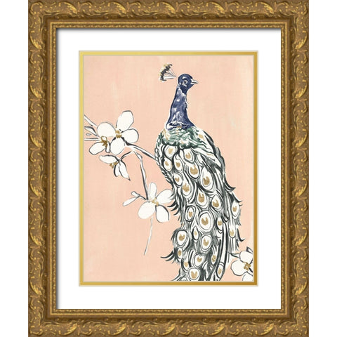 Peacock in Gold III Gold Ornate Wood Framed Art Print with Double Matting by Warren, Annie