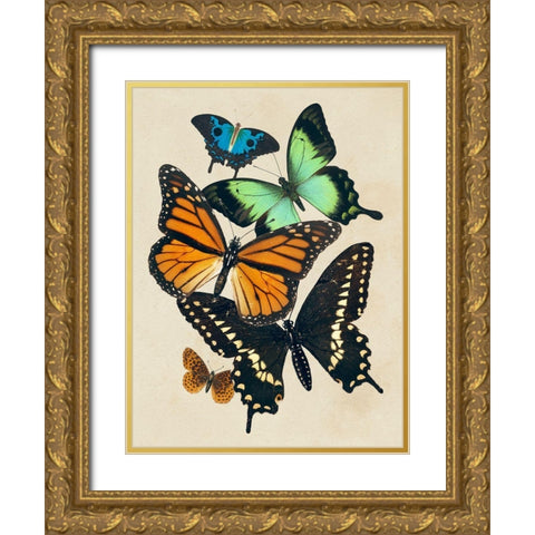 Collaged Butterflies I Gold Ornate Wood Framed Art Print with Double Matting by Barnes, Victoria